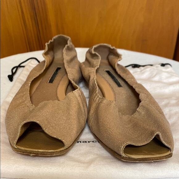 Narciso Rodriguez Snake Leather Pale Pink Tan Open Toe Ballet Flats - 9 W/ Bag - Picture 9 of 13